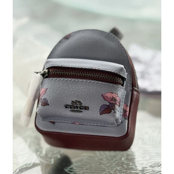 NWT COACH Mini Court Backpack Bag Charm BELL FLOWER PRINT F72955 Steel Blue - Picture 1 of 10